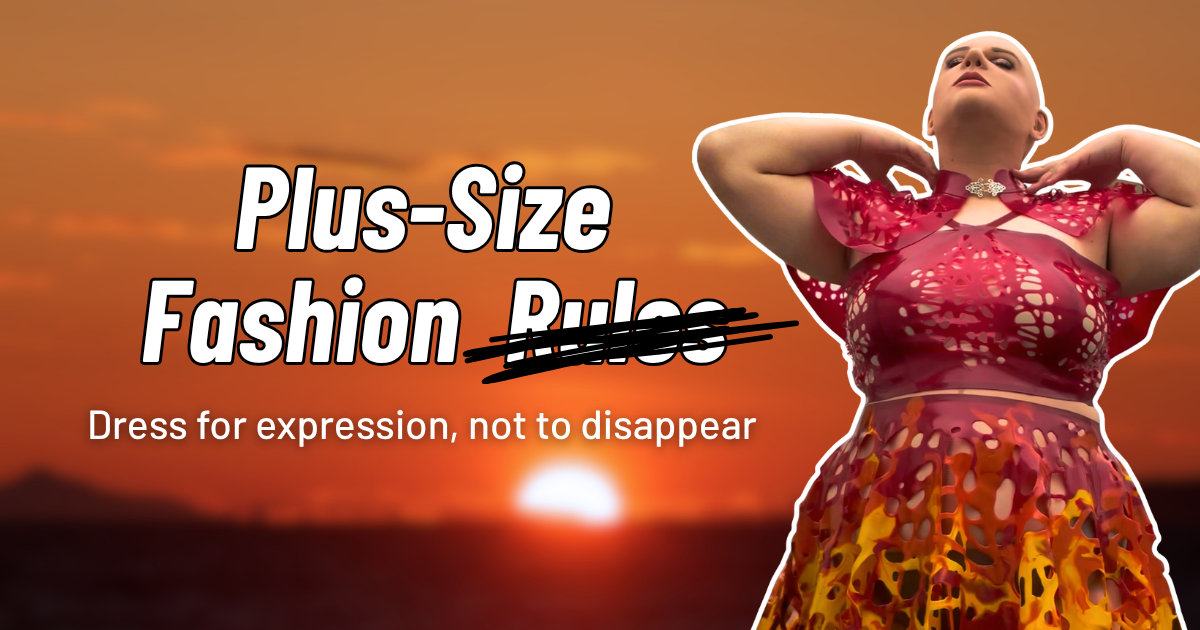 Confident plus-size person in an outfit they clearly chose with intention, plus-size fashion myths